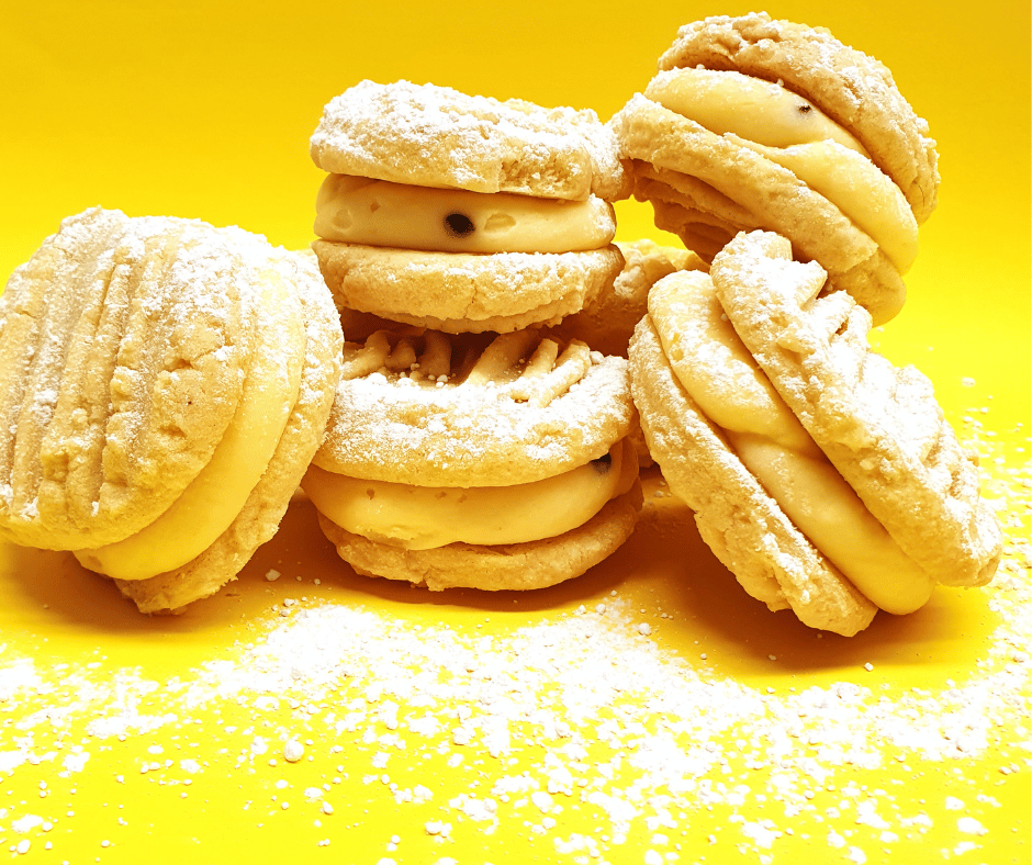 Vanilla Shortbread Cookie with Passion Fruit Buttercream Filling