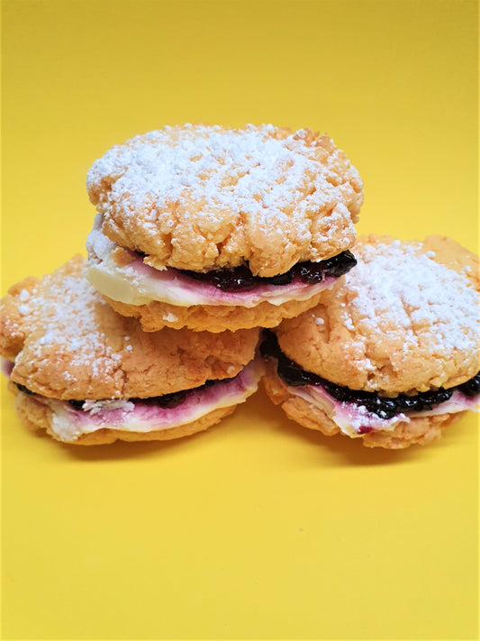 Coconut Shortbread Cookie with Lemon Buttercream & Blueberry Jam