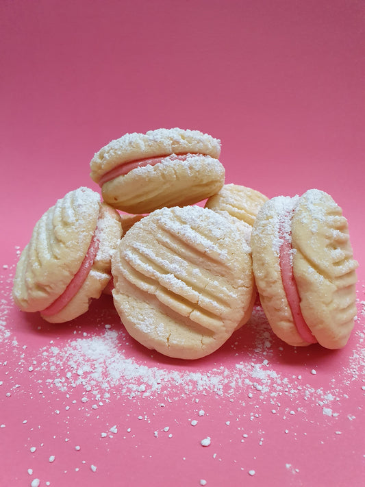 Vanilla Shortbread Cookie with Raspberry Buttercream Filling